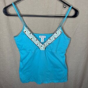 Y2K Aeropostale Medium Turquoise Blue Beaded Sequin V-Neck Cami FairyCore Whimsy